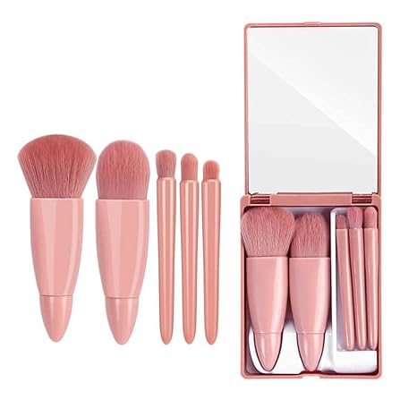 Easy-taken Travel Makeup Brush Set, COSHINE 5pcs Mini Complete Function Cosmetic Brushes Kit (5pcs with holder)