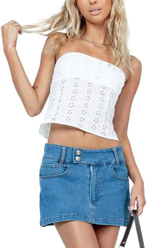 Women Sexy Strapless Tube Tops Off Shoulder Bandeau Bustier Sleeveless Backless Skinny Tank Crop Top Streetwear