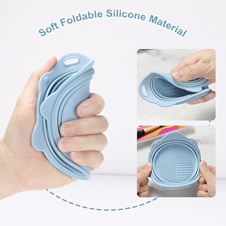 Foldable Silicone Makeup Brush Cleaner Bowl - Etercycle Portable Cleaning Tool for Brushes, Powder Puffs, and Sponges (Pink)