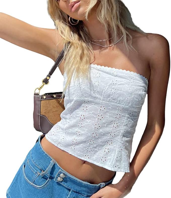 Women Sexy Strapless Tube Tops Off Shoulder Bandeau Bustier Sleeveless Backless Skinny Tank Crop Top Streetwear