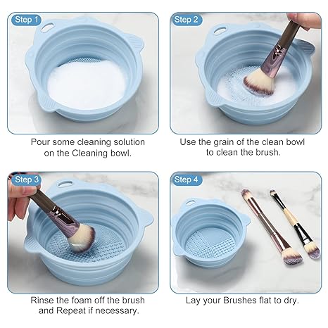 Foldable Silicone Makeup Brush Cleaner Bowl - Etercycle Portable Cleaning Tool for Brushes, Powder Puffs, and Sponges (Pink)