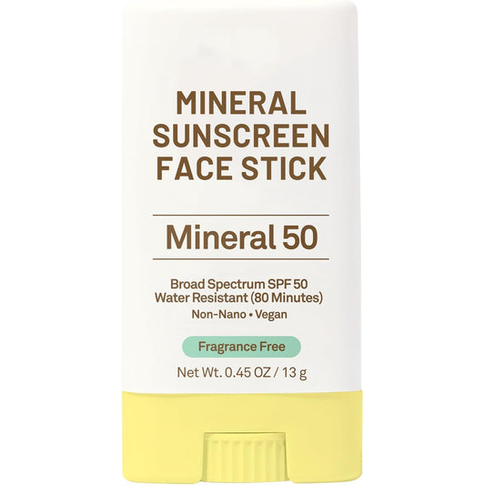 Mineral Sunscreen Face Stick - SPF 50 - UVA/UVB Face and Body Protection - Fragrance Free – Safe for Sensitive Skin