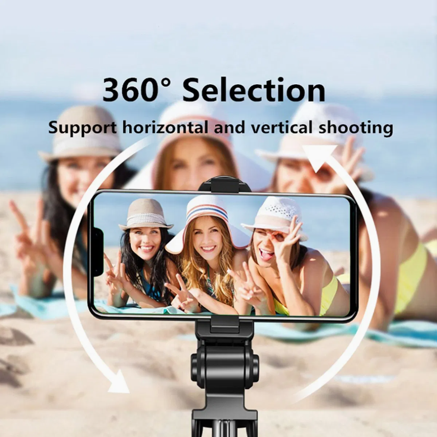 Xt02s Extendable Selfie Tripod - 70cm, Bluetooth Remote & LED Light (Black)