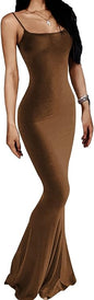 Women's Casual Lounge Slip Long Dress Sexy Sleeveless Backless Bodycon Maxi Dresses Summer Slim Elegant