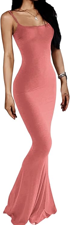 Women's Casual Lounge Slip Long Dress Sexy Sleeveless Backless Bodycon Maxi Dresses Summer Slim Elegant