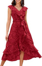 Women's Summer Bridesmaid Dresses for Wedding V Neck Ruffle Party Cocktail Dresses Chiffon Flowy Wrap Dress