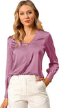Women's Elegant Satin Shirt Long Sleeve Office Work Blouses Tops