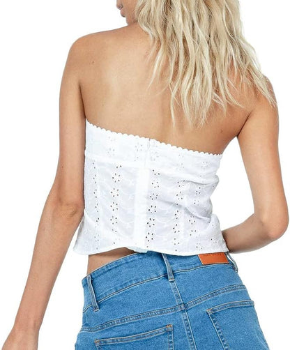 Women Sexy  Strapless Tube Tops Off Shoulder Bandeau Bustier Sleeveless Backless Skinny Tank Crop Top Streetwear