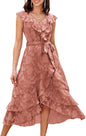 Women's Summer Bridesmaid Dresses for Wedding V Neck Ruffle Party Cocktail Dresses Chiffon Flowy Wrap Dress