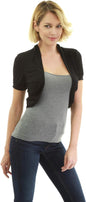 Women Short Sleeve Bolero Shrug Open Front Pleated Sides Cropped Cardigan