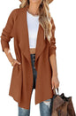 Women's Casual Lapel Cardigan Long Sleeve Open Front Irregular Hem Soft Knitted Sweater Coat with Pockets
