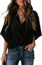 Womens Blouses and Tops for Work Fashion Casual Summer Short Sleeve Wrap V Neck Draped Front Blouses