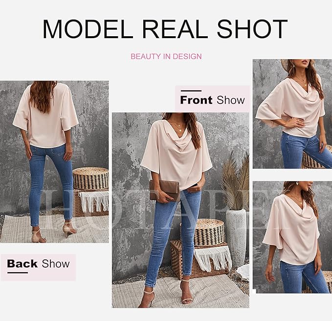 Womens Blouses and Tops for Work Fashion Casual Summer Short Sleeve Wrap V Neck Draped Front Blouses